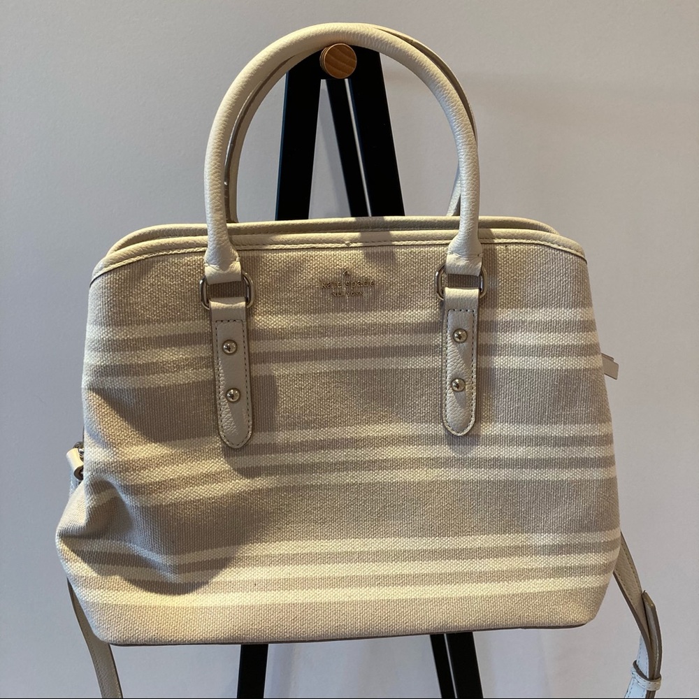 KATE SPADE Stripe Canvas Crossbody Bag Beige Cream